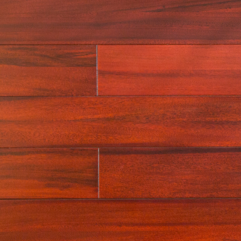 Podlaha z masivního dřeva Padauk Deep Red Brown s vysokým leskem